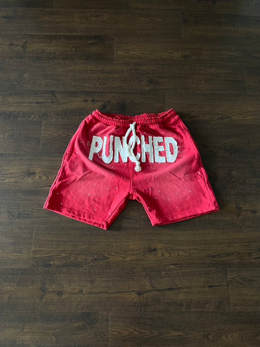 Crimson Punched Faded Shorts